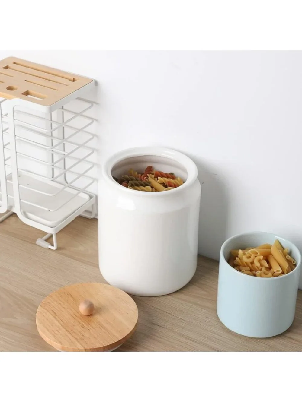 Airtight Ceramic Kitchen Canisters - 58oz Porcelain Food Storage Jars for